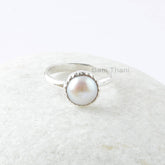 Fresh Water Pearl Silver Ring, Pearl 10mm Round Gemstone Ring, Sterling Silver Ring, Stackable Ring, Best Wedding Ring - Ring for Womens